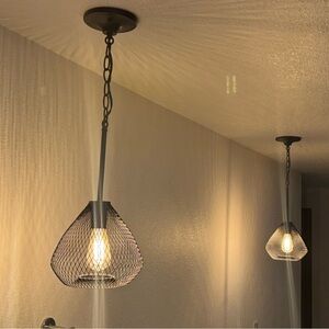 Pair of Mesh Farmhouse/Modern Bronze Pendant Light Fixtures